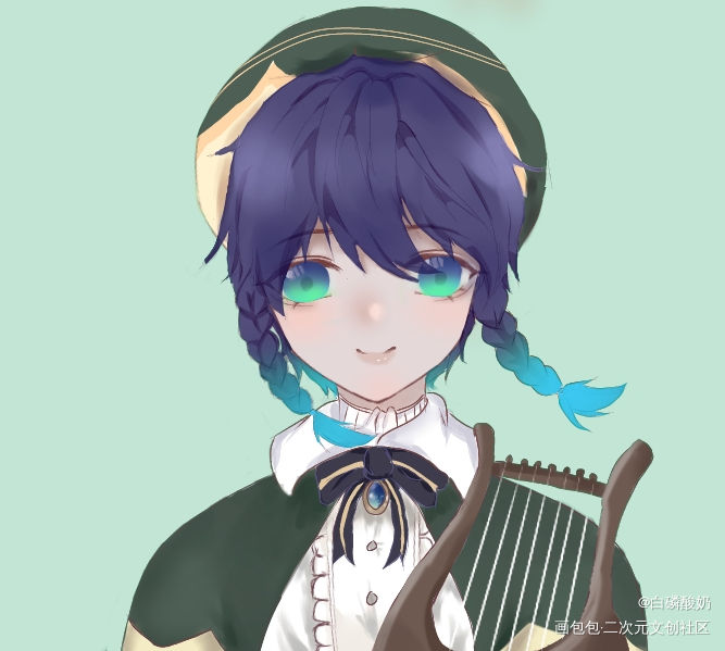 温迪_原神Q版原神温迪绘画作品