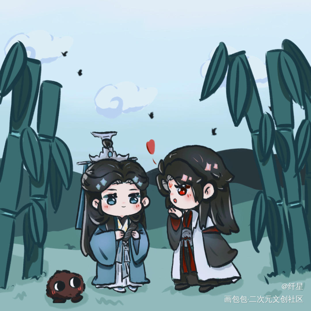 小情侣散步_人渣反派自救系统冰秋沈清秋洛冰河Q版绘画作品