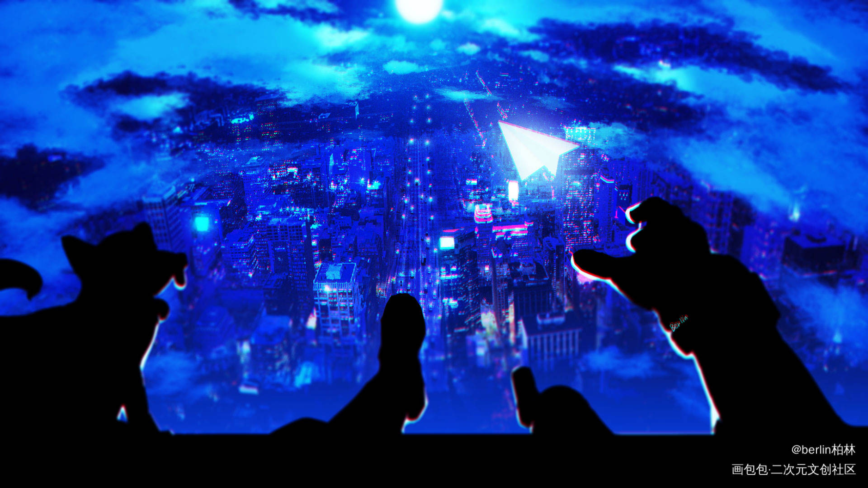 《仰望》+《纸飞机》_平涂日系场景我要上首推插画约稿原创绘画作品