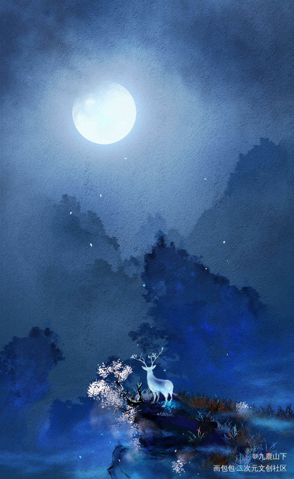 望月_水墨古风风景绘画作品