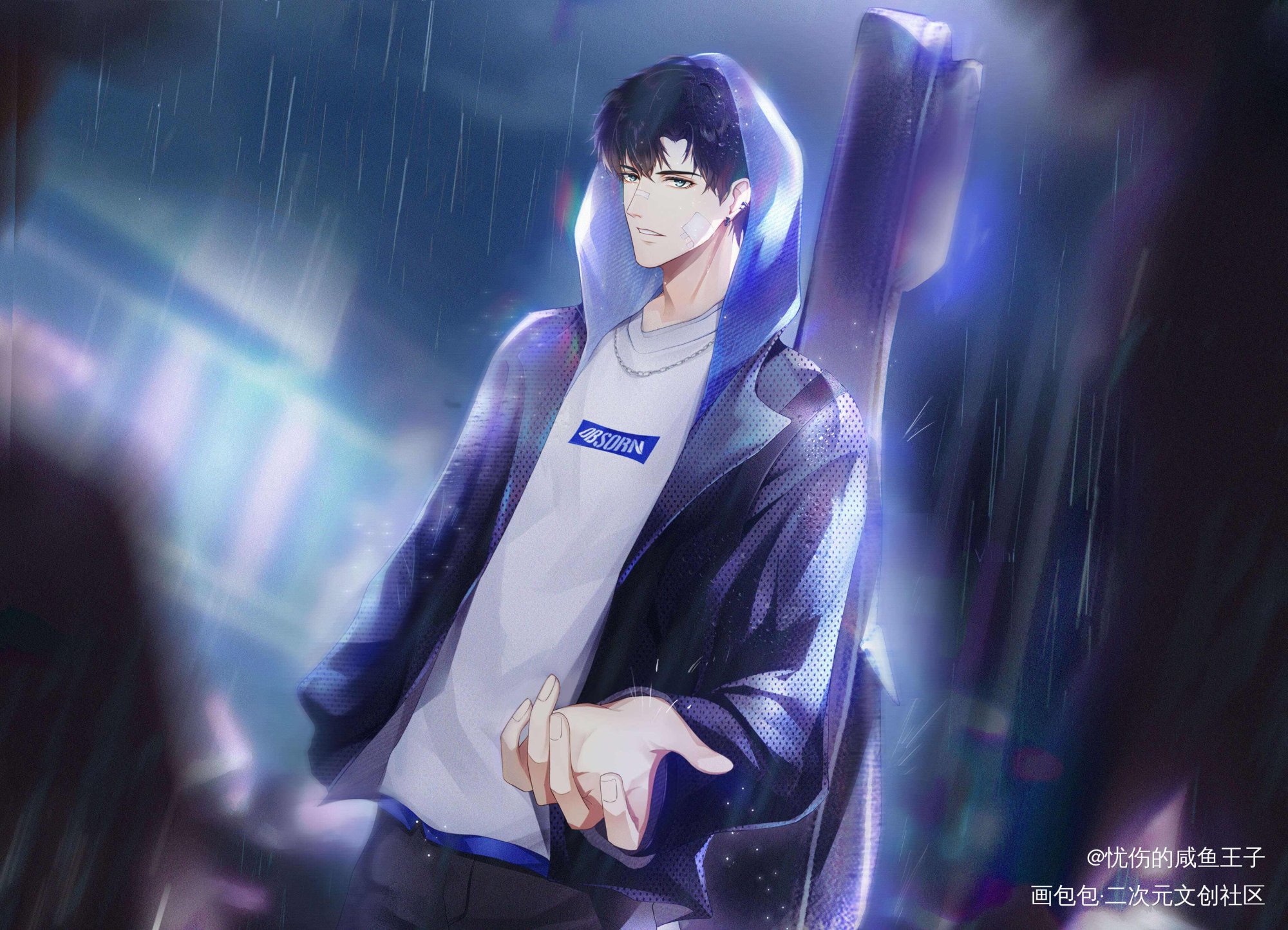 男高中生11_光与夜之恋萧逸平涂日系插画同人绘画作品