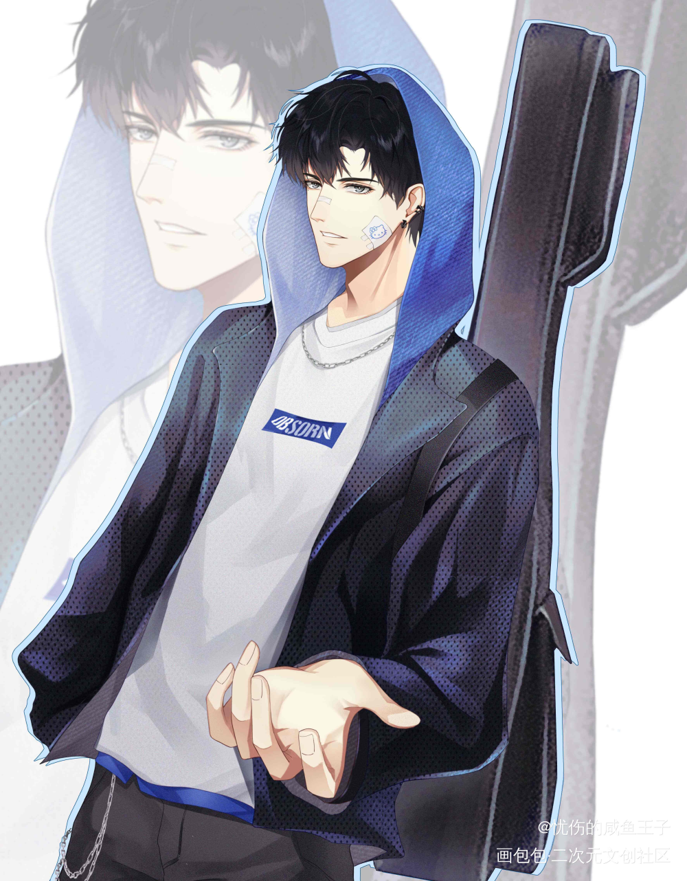 男高中生11_光与夜之恋萧逸平涂日系插画同人绘画作品