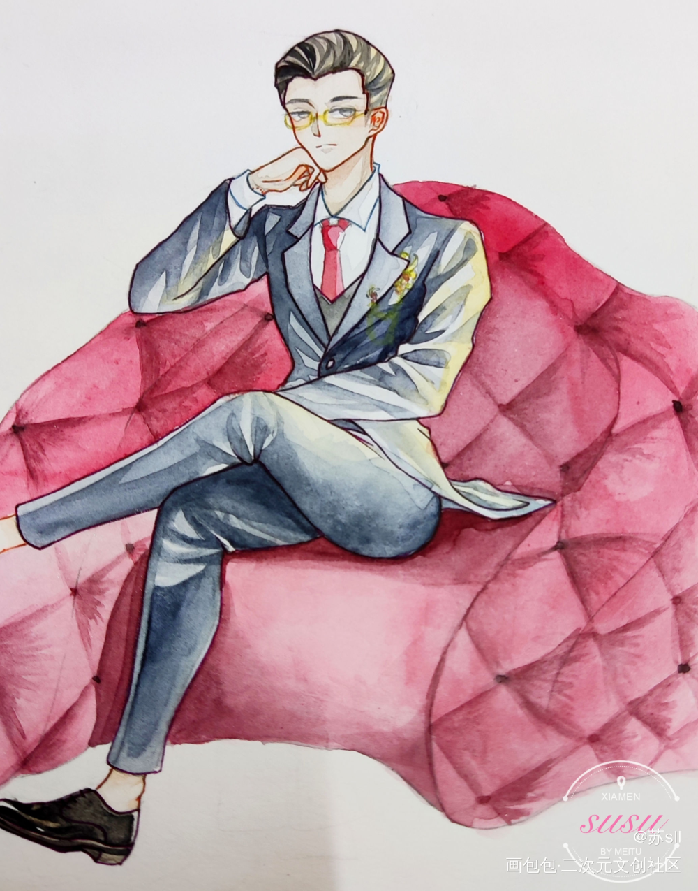顾总_针锋对决188男团原顾Q版约稿绘画作品