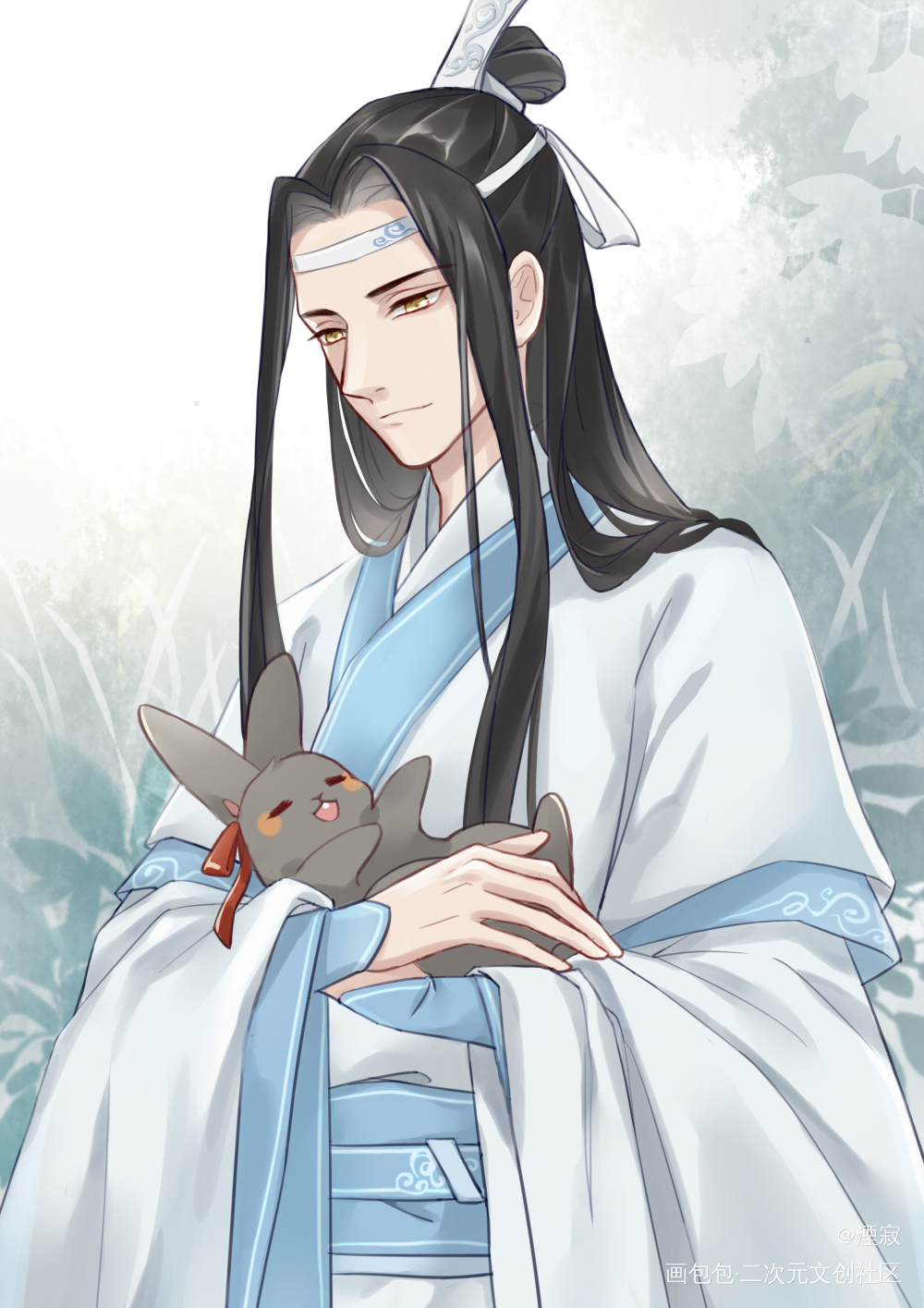 蓝二公子和兔羡_魔道祖师忘羡蓝忘机古风绘画作品