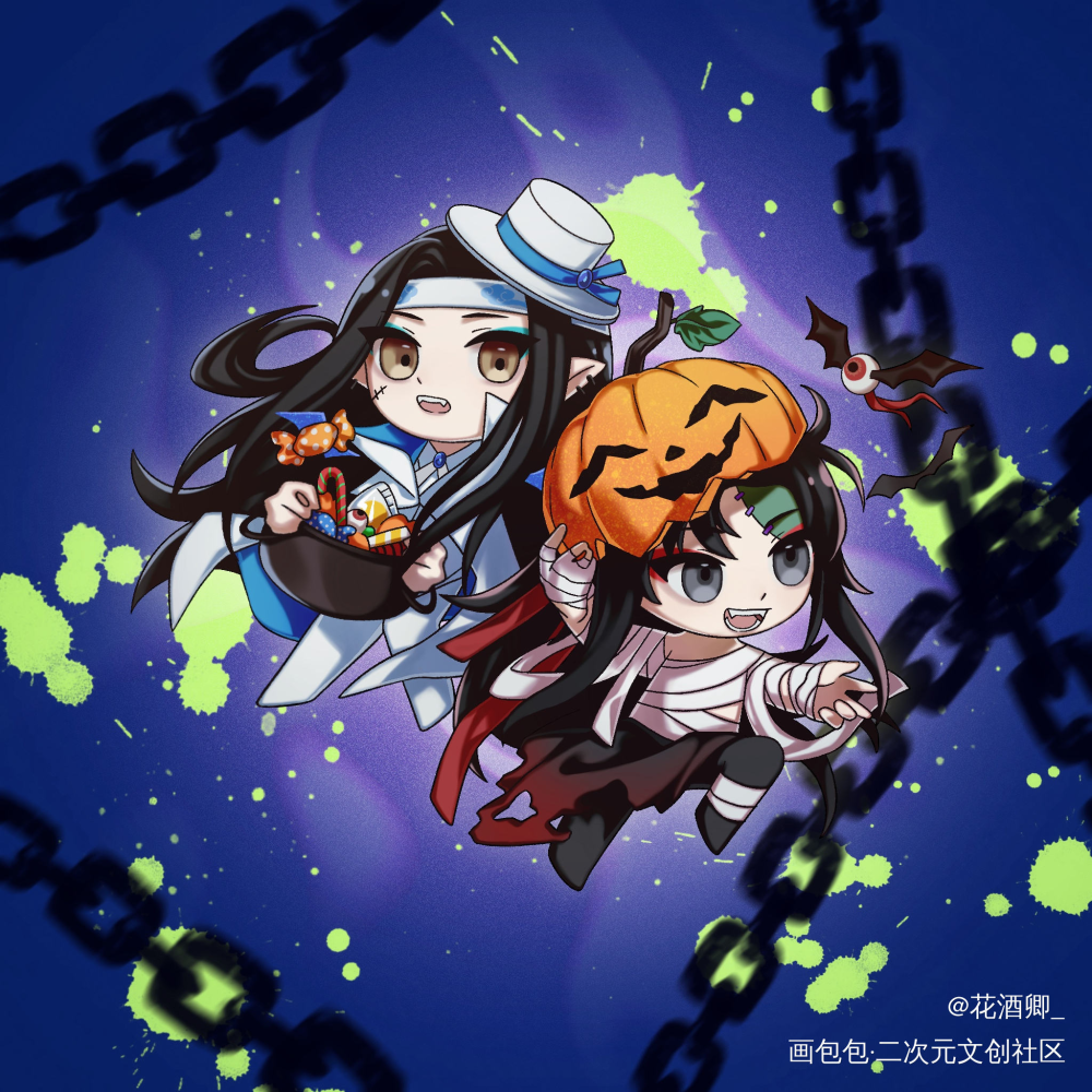 万圣节忘羡讨糖_魔道祖师忘羡古风Q版绘画作品