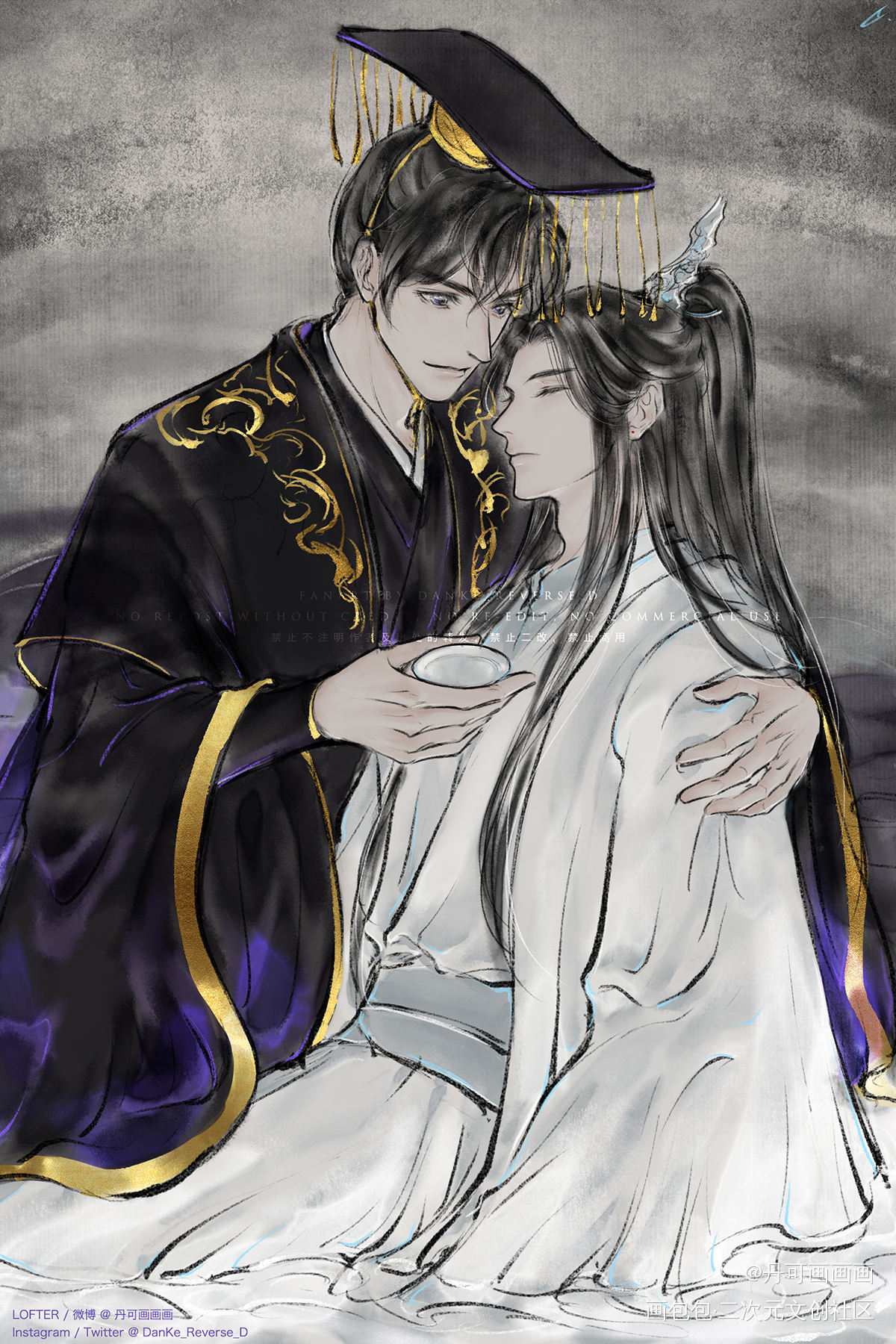 好了晚宁快醒醒，和本座喝一杯。_二哈和他的白猫师尊燃晚踏仙君墨燃楚晚宁绘画作品