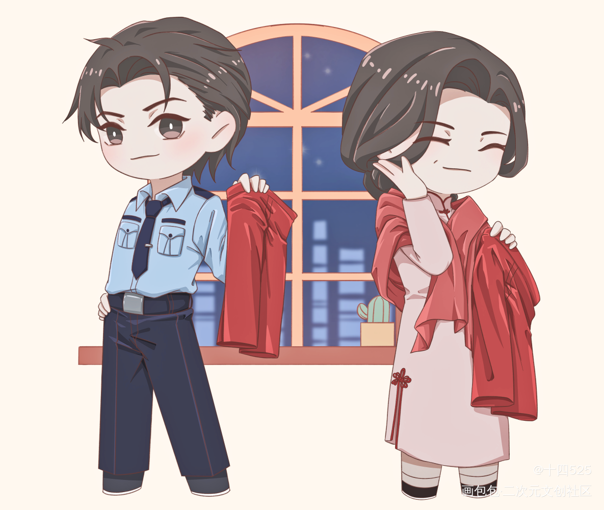 骆闻舟和曾翠翠女士叫你穿秋裤了_破云默读Q版淮上priest绘画作品