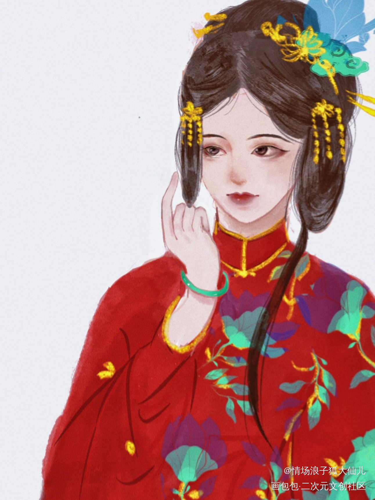 今日等比半身练习~_手绘古风水彩绘画作品