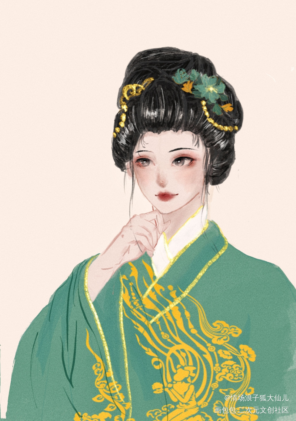 今日等比半身练习~_手绘古风水彩绘画作品