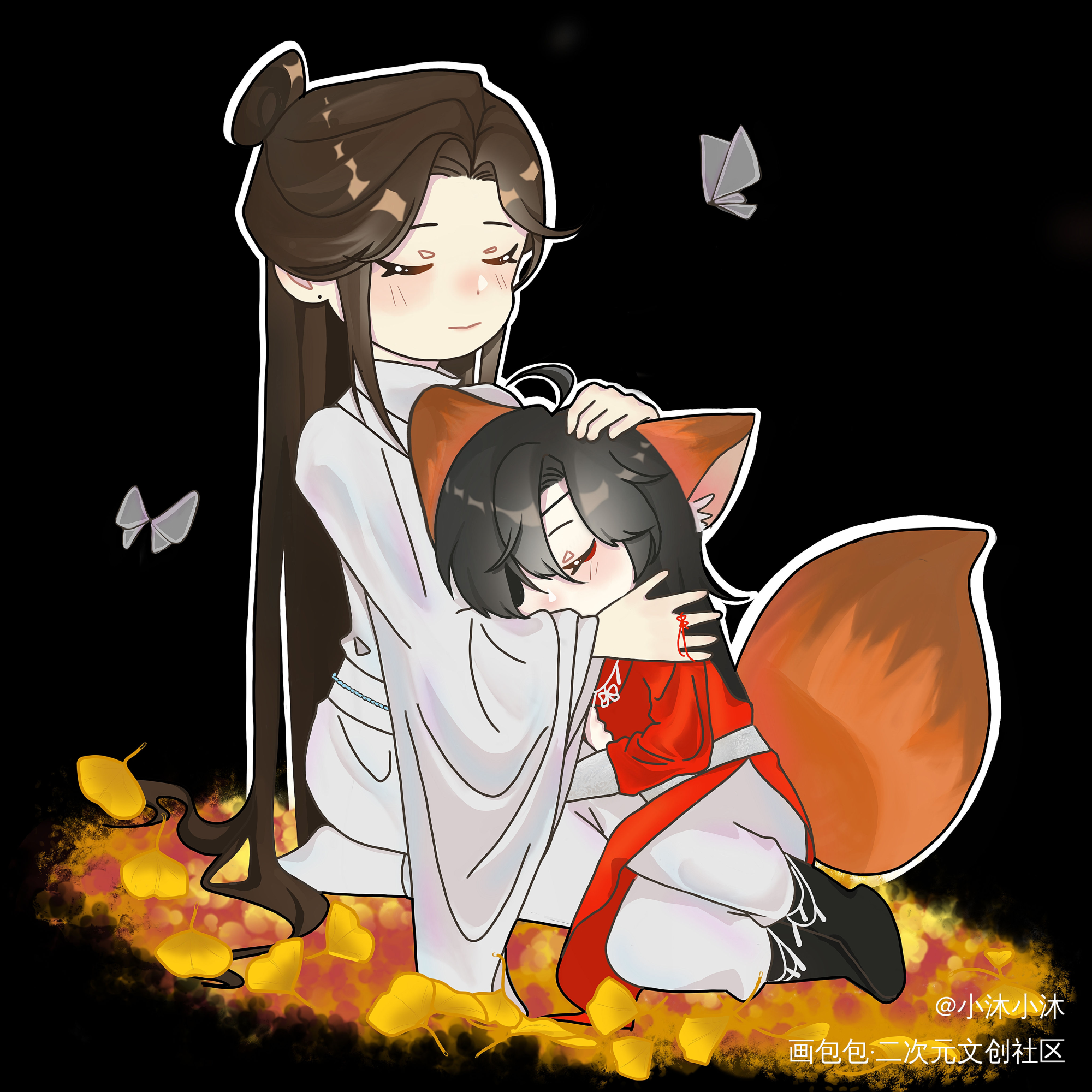 道士哥哥和他的小狐狸_天官赐福花怜谢怜花城手绘古风平涂Q版绘画作品