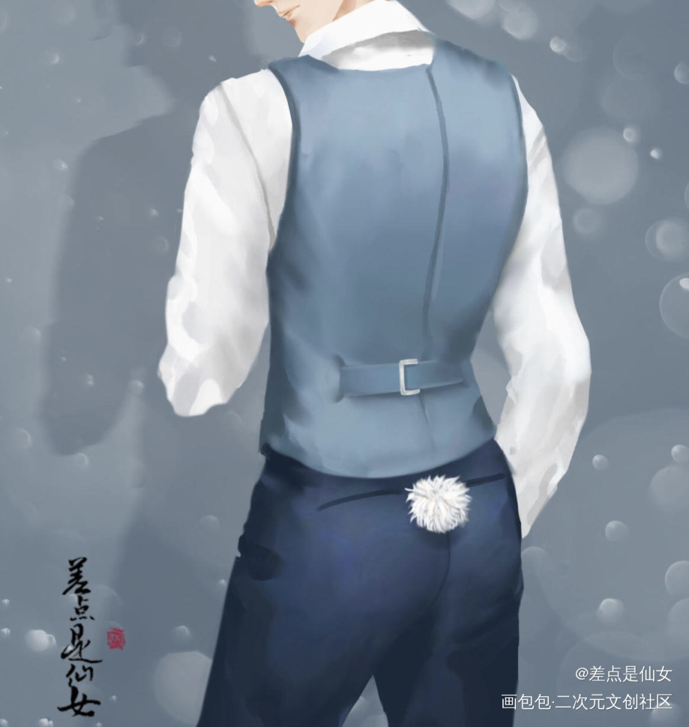 今日顾总的兔尾巴，原总可还满意_188男团原顾自习厚涂绘画作品