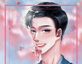 举着花花的黎叔叔，人比花娇_绘画作品