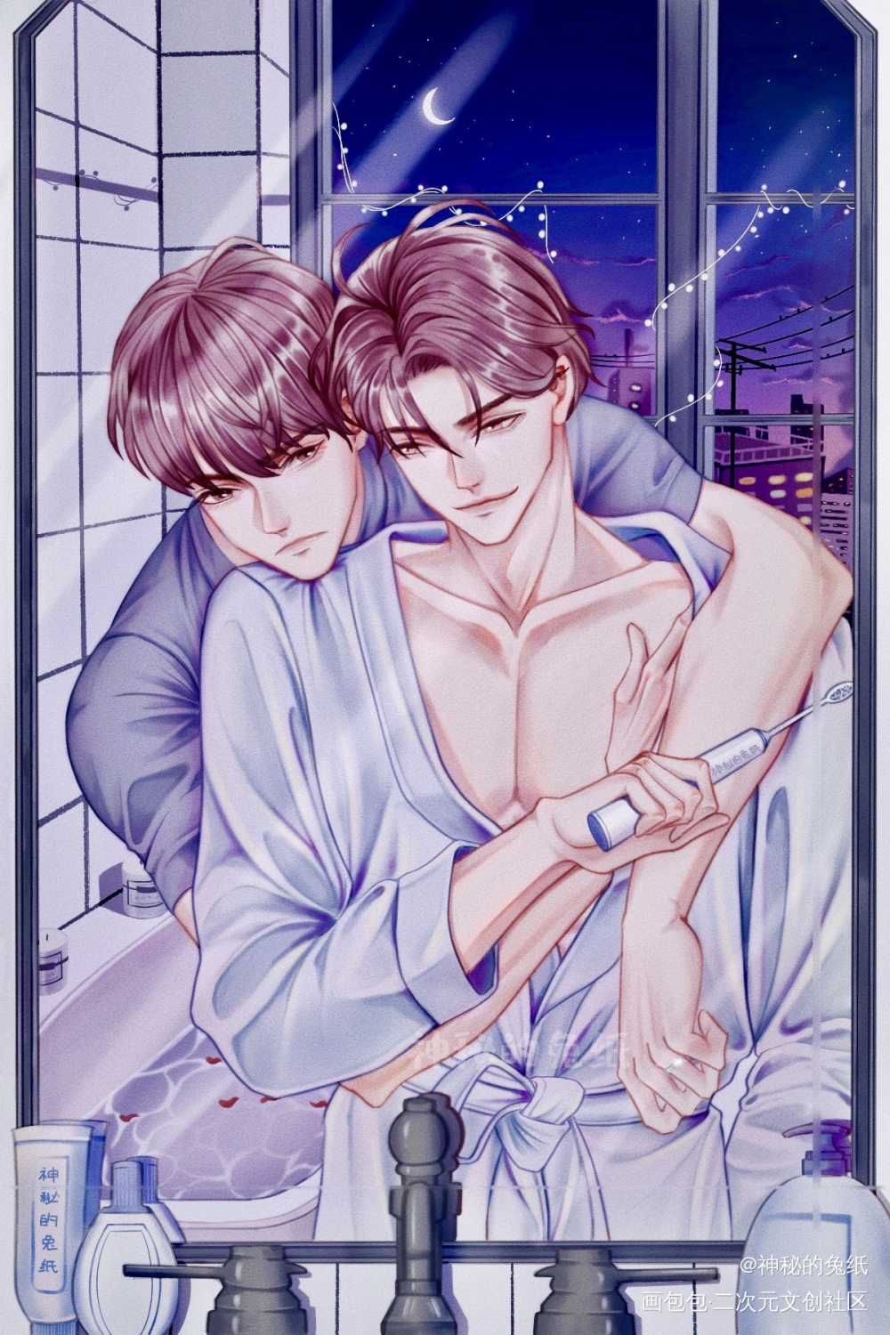 李简：在浴室就是要卿卿我我嘛_你却爱着一个傻逼188男团李简李玉简隋英平涂同人水千丞板绘绘画绘画作品