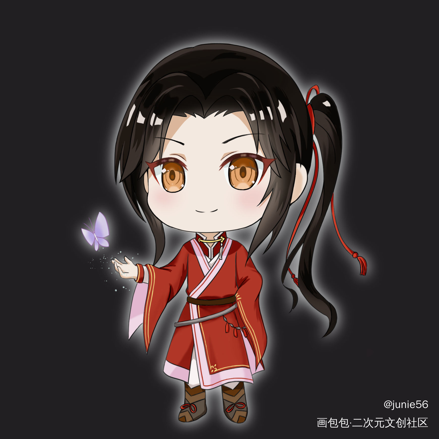 变身小狐狸Q花_天官赐福花城平涂日系Q版绘画作品