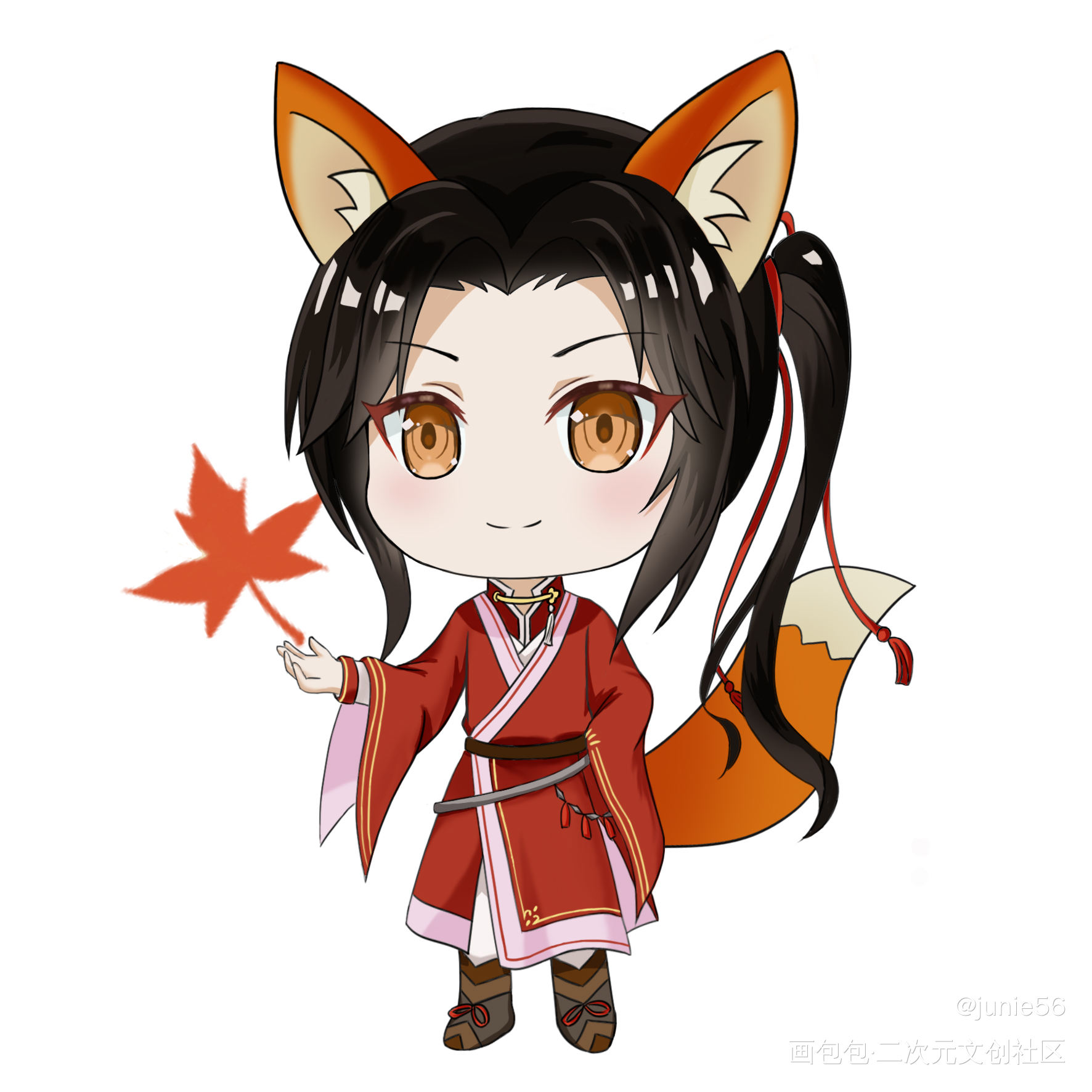 变身小狐狸Q花_天官赐福花城平涂日系Q版绘画作品