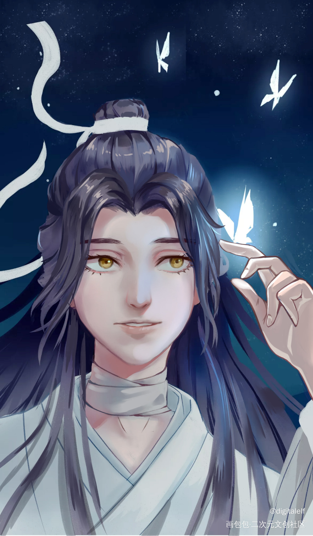 天官赐福谢怜发现一只小银蝶_天官赐福绘画作品