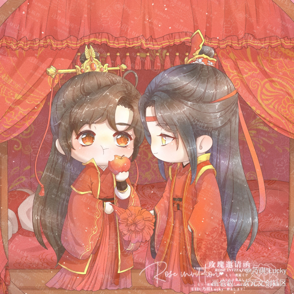 Q版婚服忘羡_魔道祖师忘羡蓝忘机魏无羡墨香铜臭绘画作品