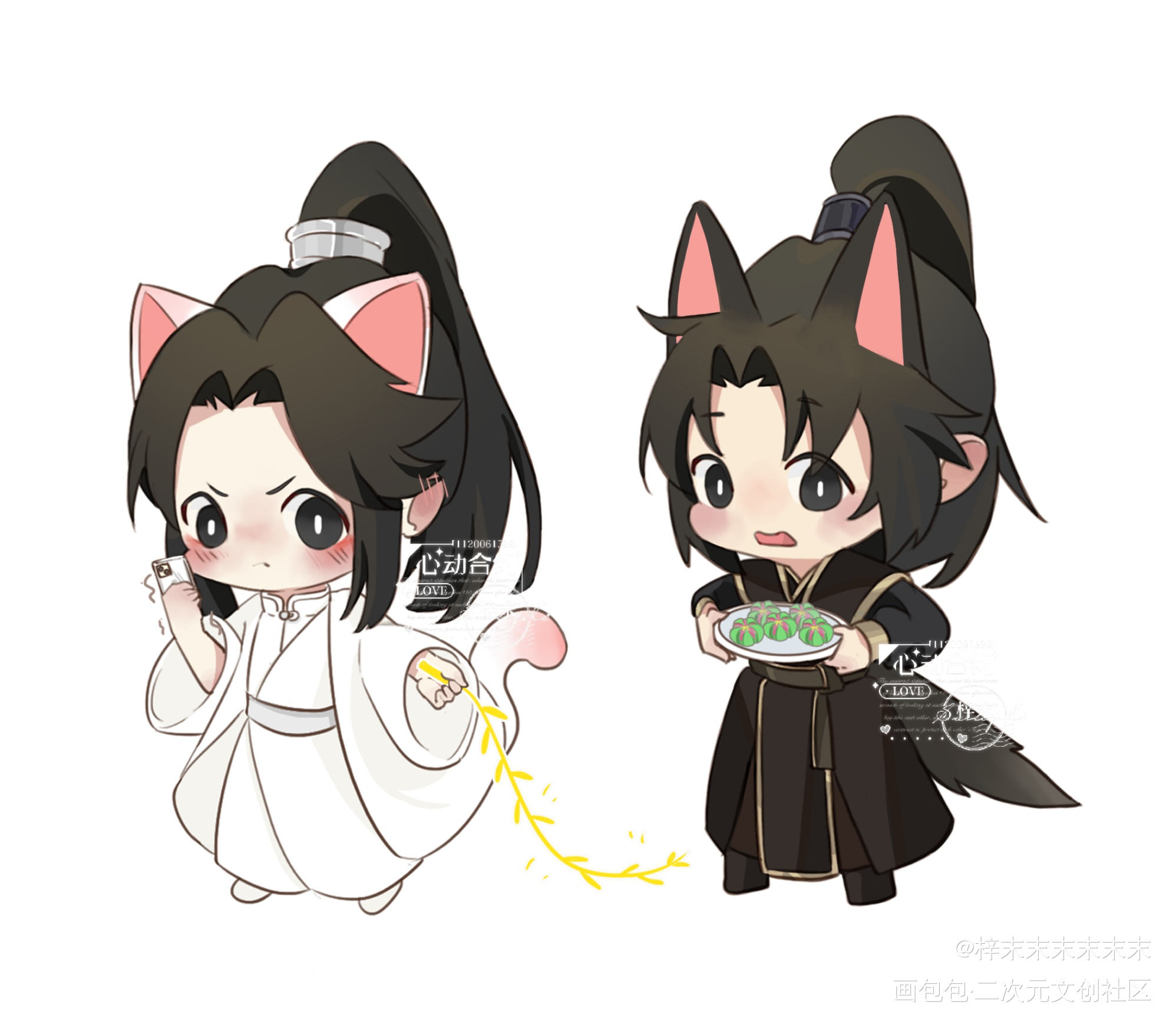 当师尊有了手机_二哈和他的白猫师尊燃晚约稿绘画作品