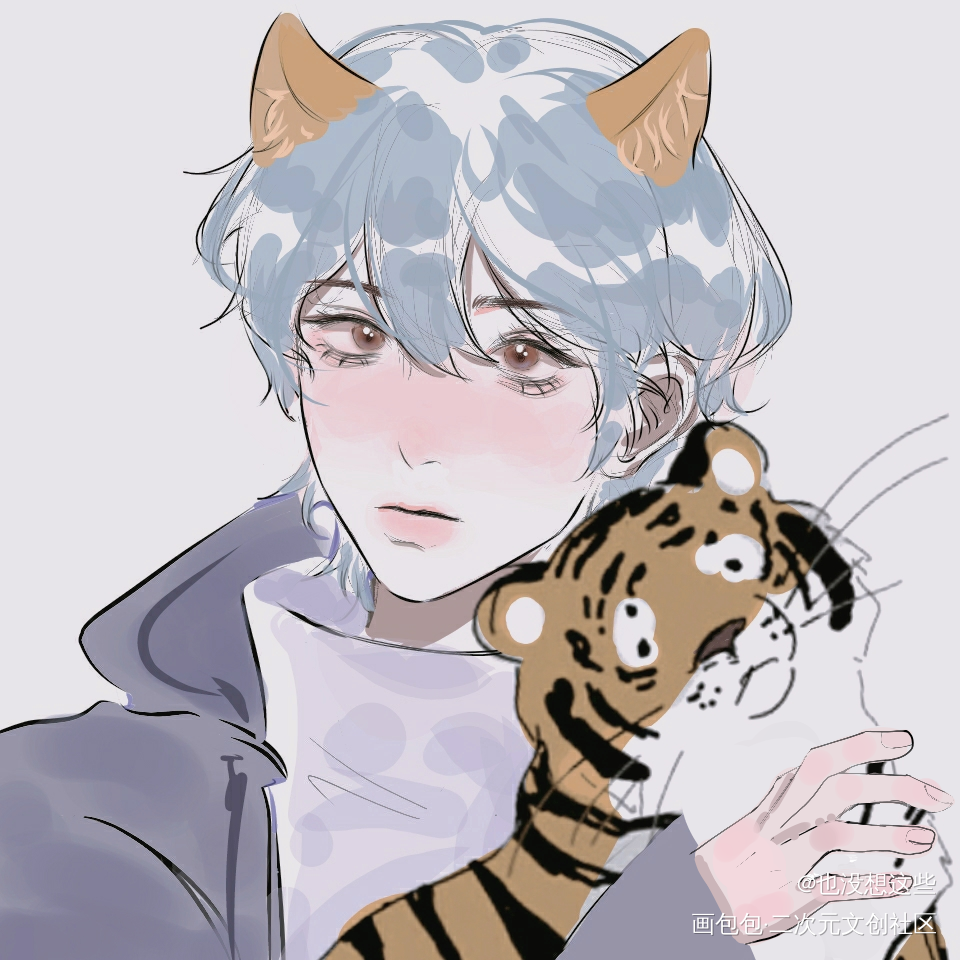 抱着猫咪的秀秀_188男团群秀李程秀绘画作品