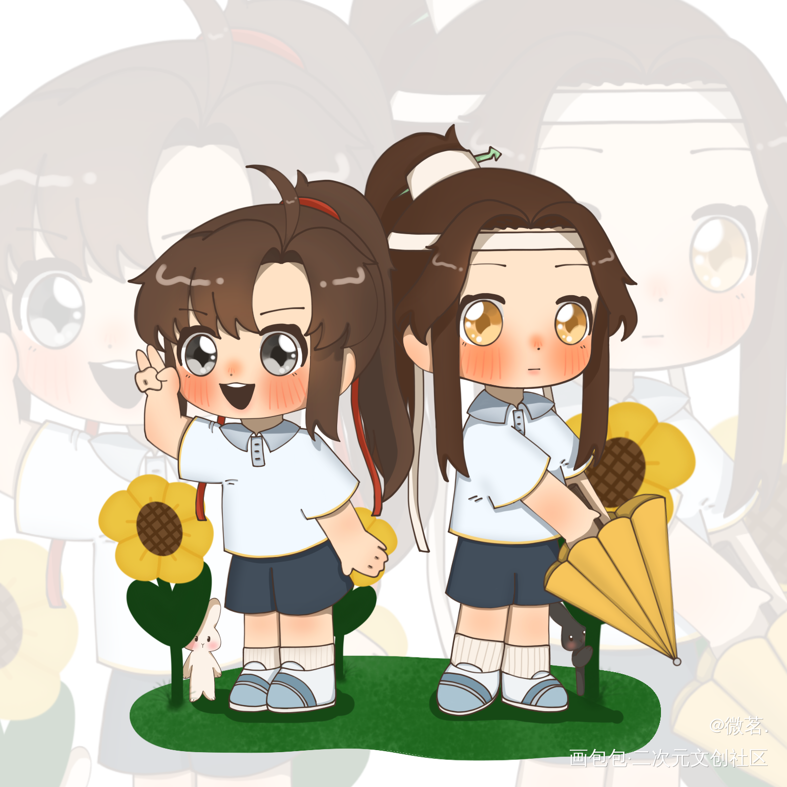 忘羡_魔道祖师忘羡蓝忘机魏无羡平涂Q版绘画绘画作品