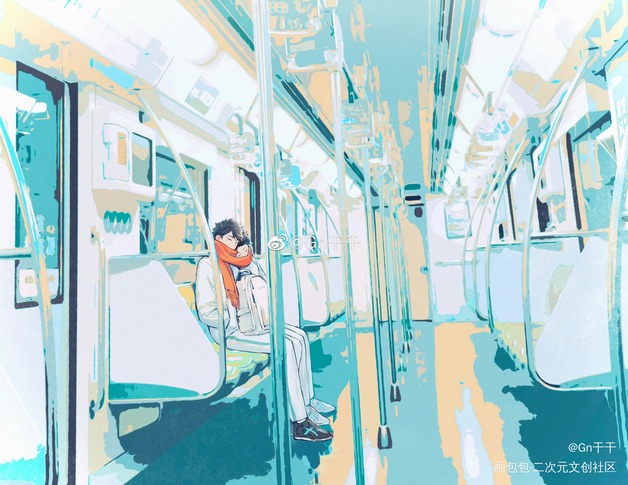 地铁贴贴_排球少年及岩及川彻岩泉一绘画作品