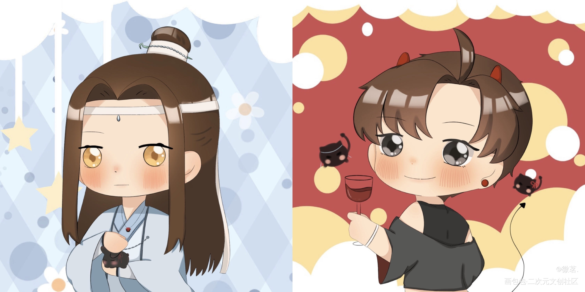 仙君叽x恶魔羡_魔道祖师忘羡蓝忘机魏无羡平涂Q版绘画绘画作品