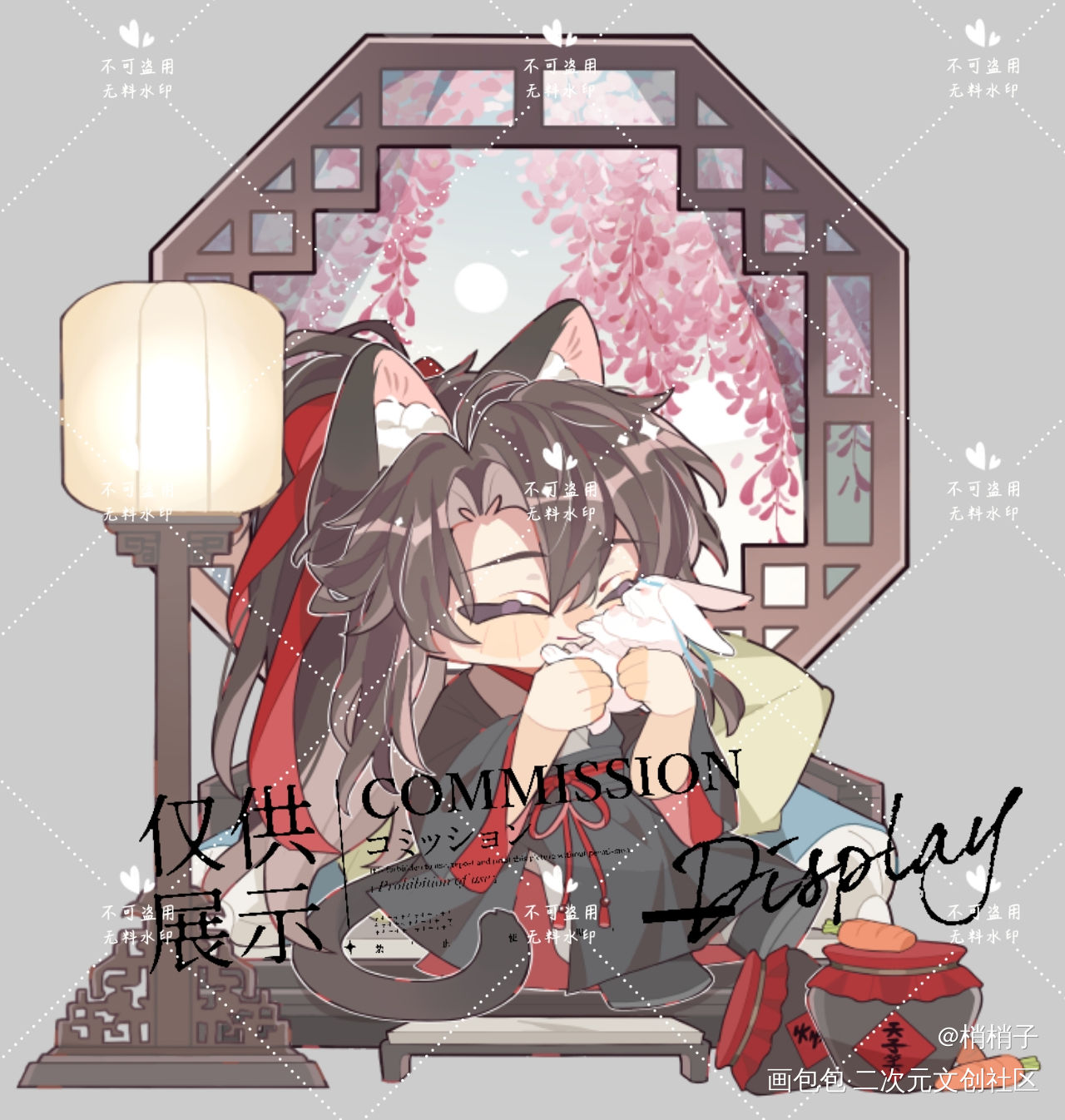 羡猫猫狂吸一口兔叽_魔道祖师忘羡Q版绘画作品