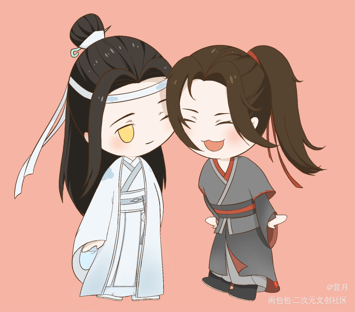 忘羡贴贴??_魔道祖师忘羡Q版绘画作品