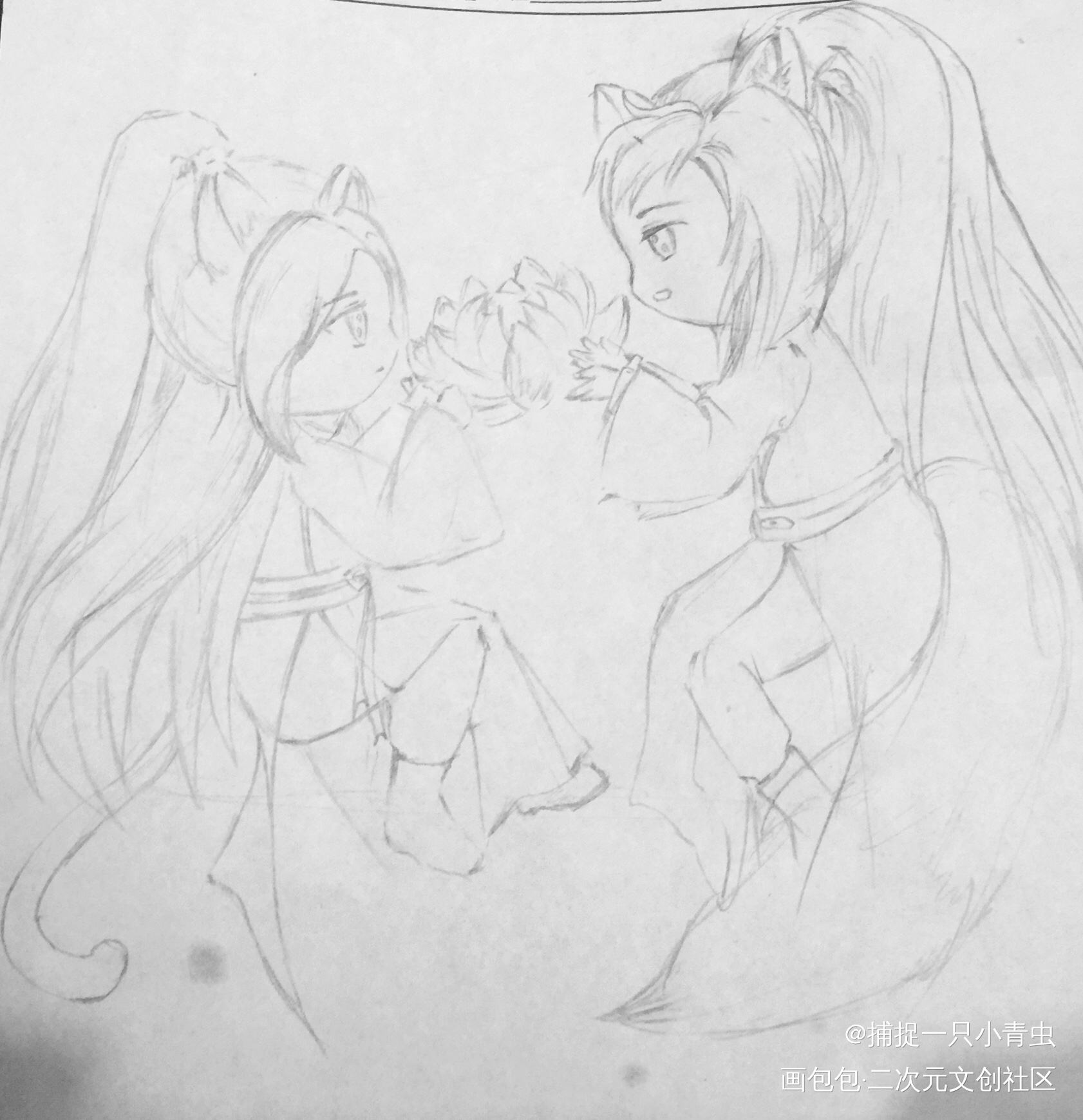 线稿_二哈和他的白猫师尊燃晚Q版我要上首推绘画作品