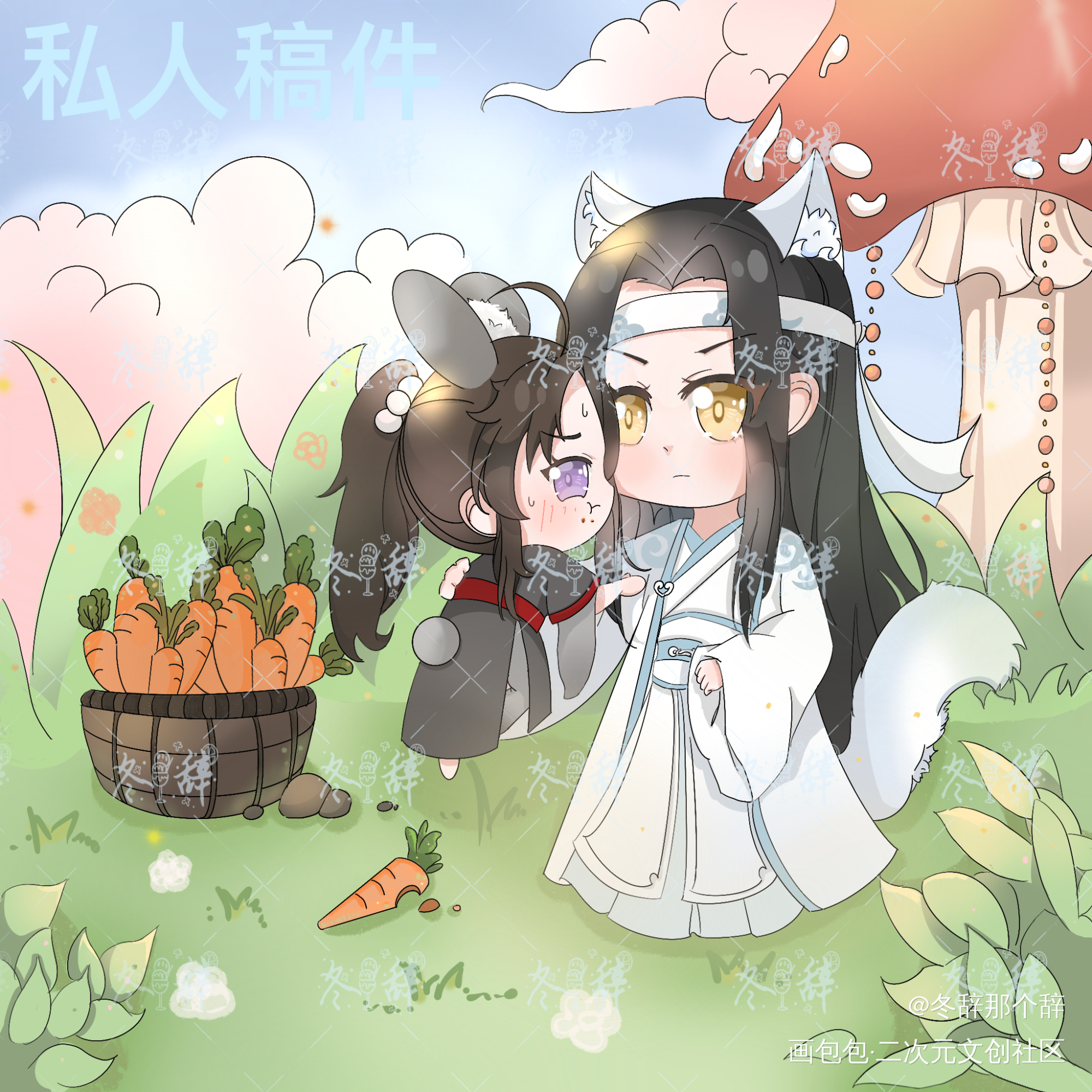 偷吃被抓的可怜小兔_魔道祖师忘羡绘画作品