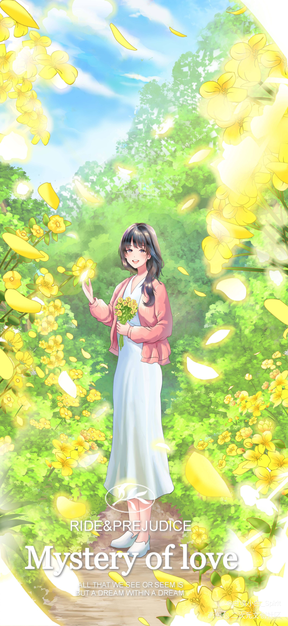 春日花丛_平涂日系插画动漫头像原创oc绘画作品