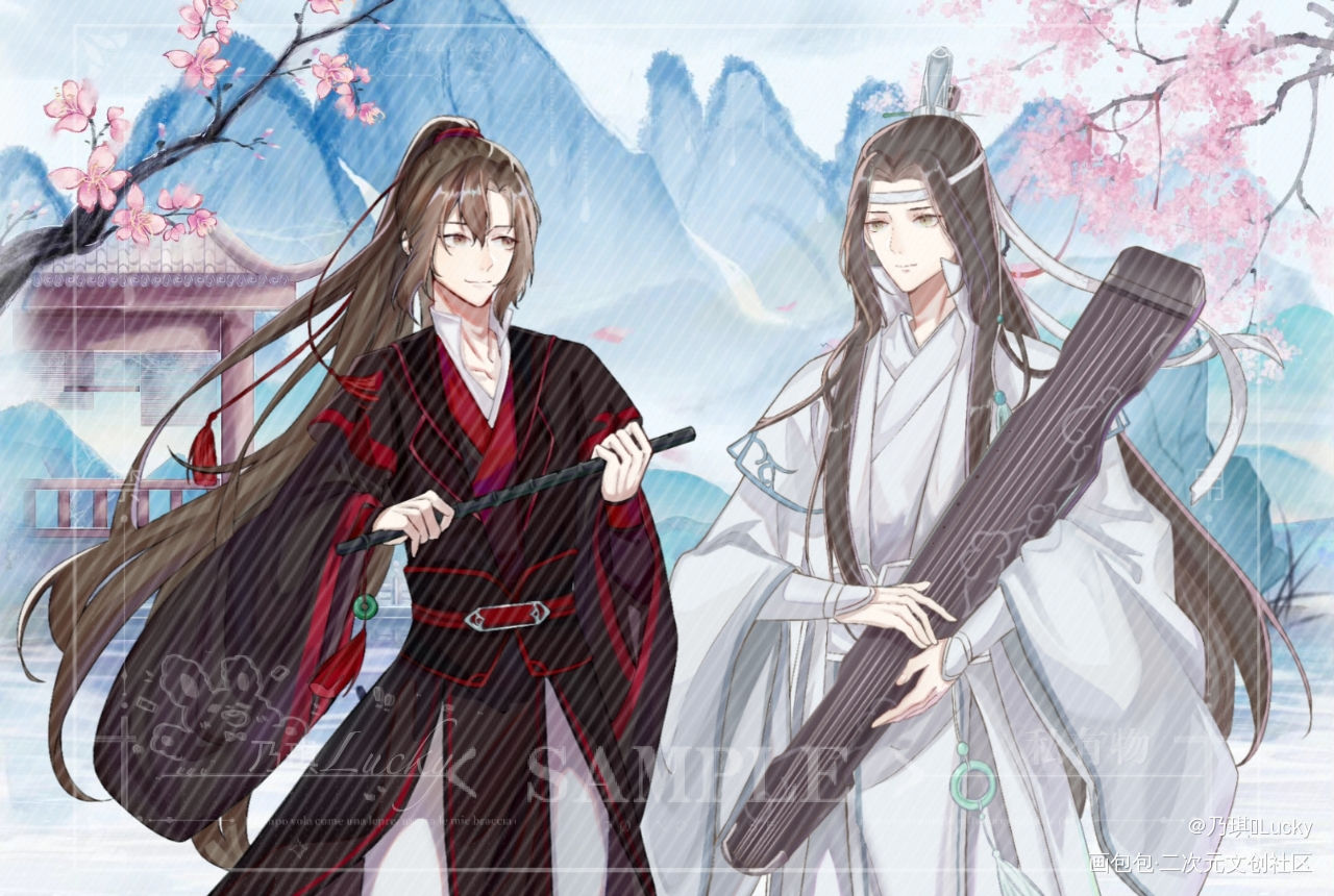 忘羡_魔道祖师忘羡蓝忘机魏无羡古风墨香铜臭绘画作品
