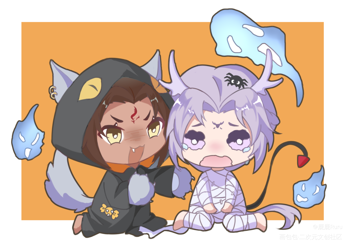 继续堆点狼鹿_天宝伏妖录苍狼白鹿q版绘画作品