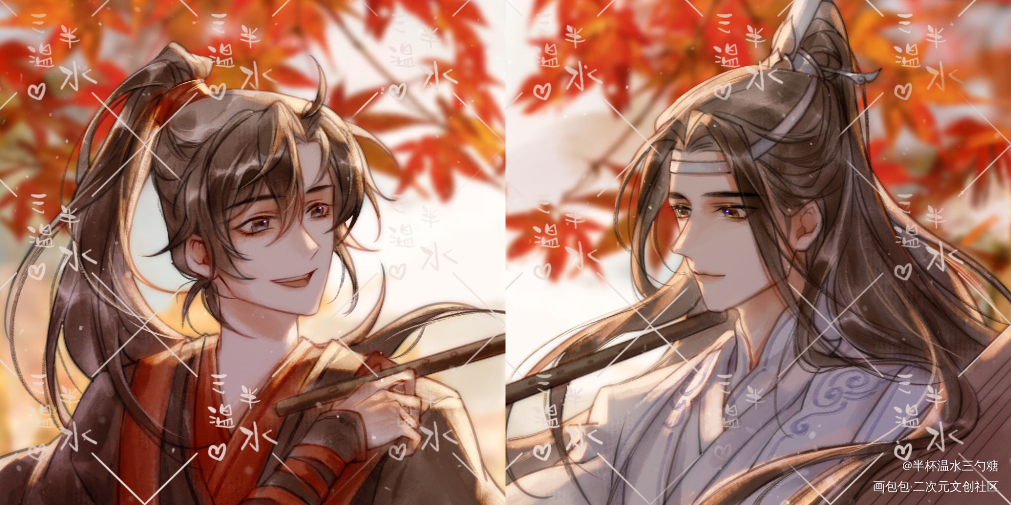 忘羡-秋日私语_魔道祖师忘羡绘画作品