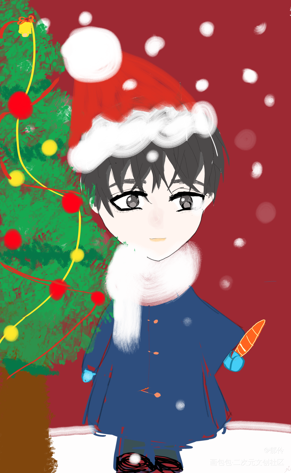 圣诞小朋友_伪装学渣朝俞绘画作品