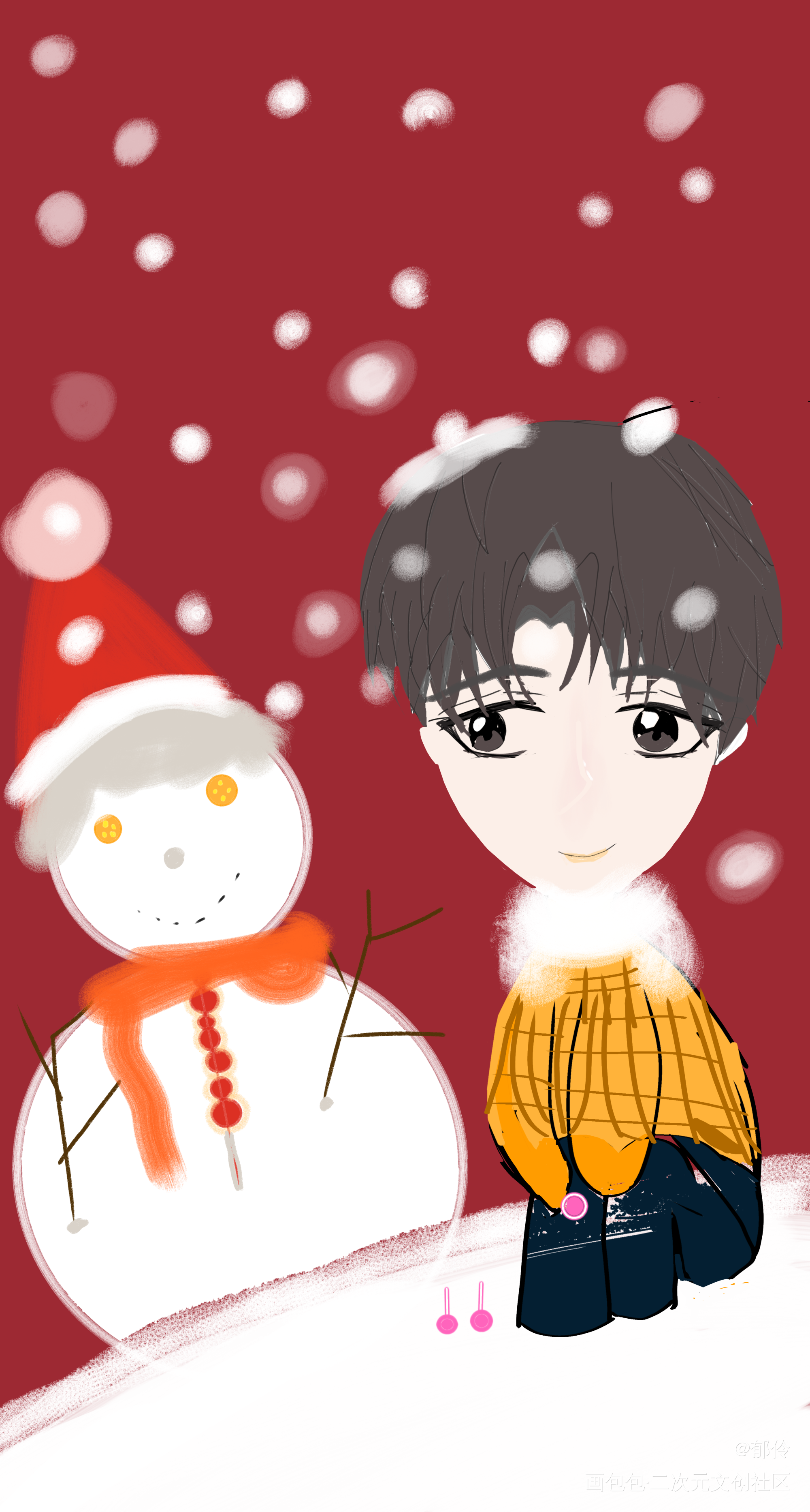 圣诞小朋友_伪装学渣朝俞绘画作品