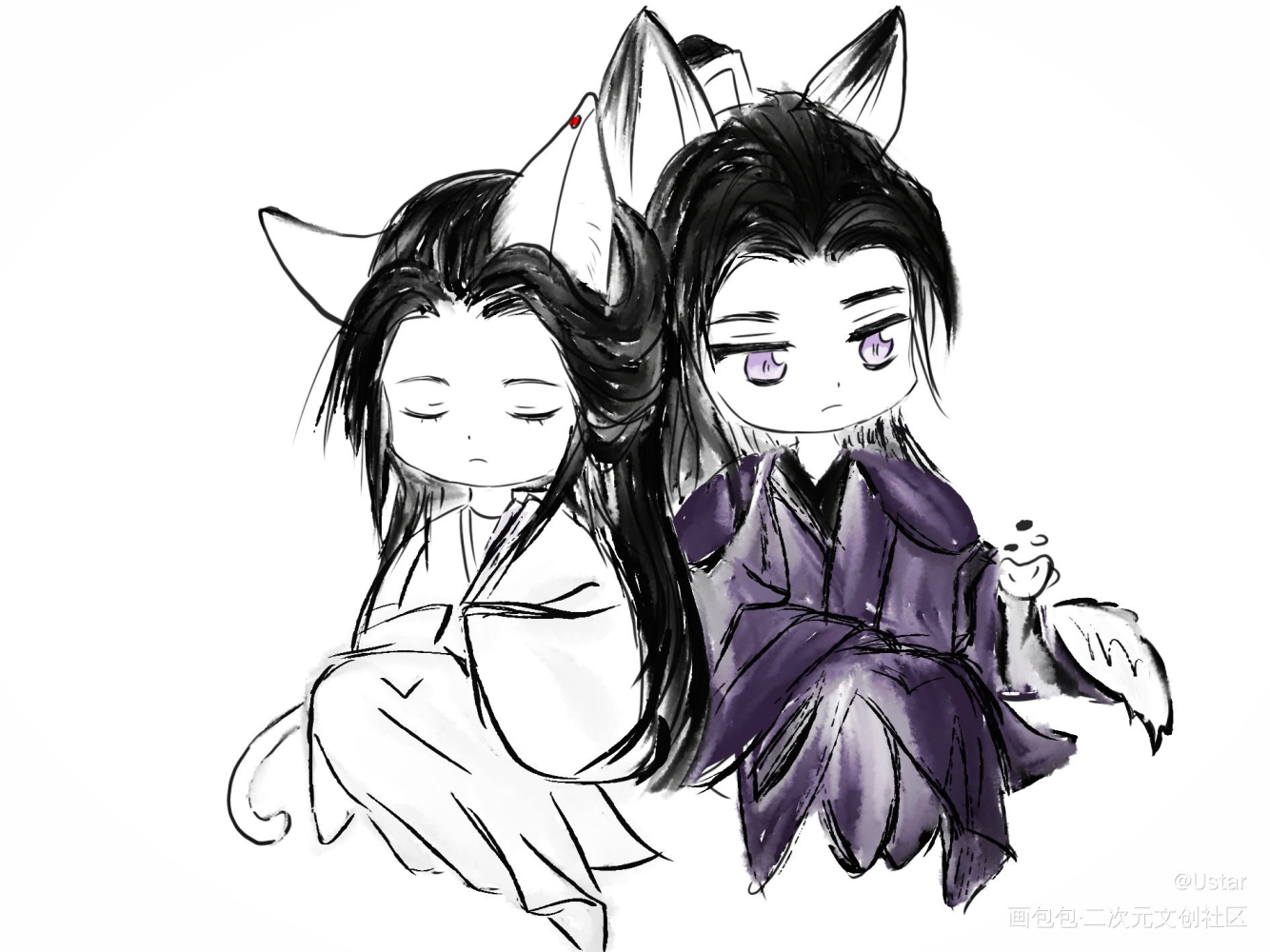 燃晚_二哈和他的白猫师尊燃晚绘画作品