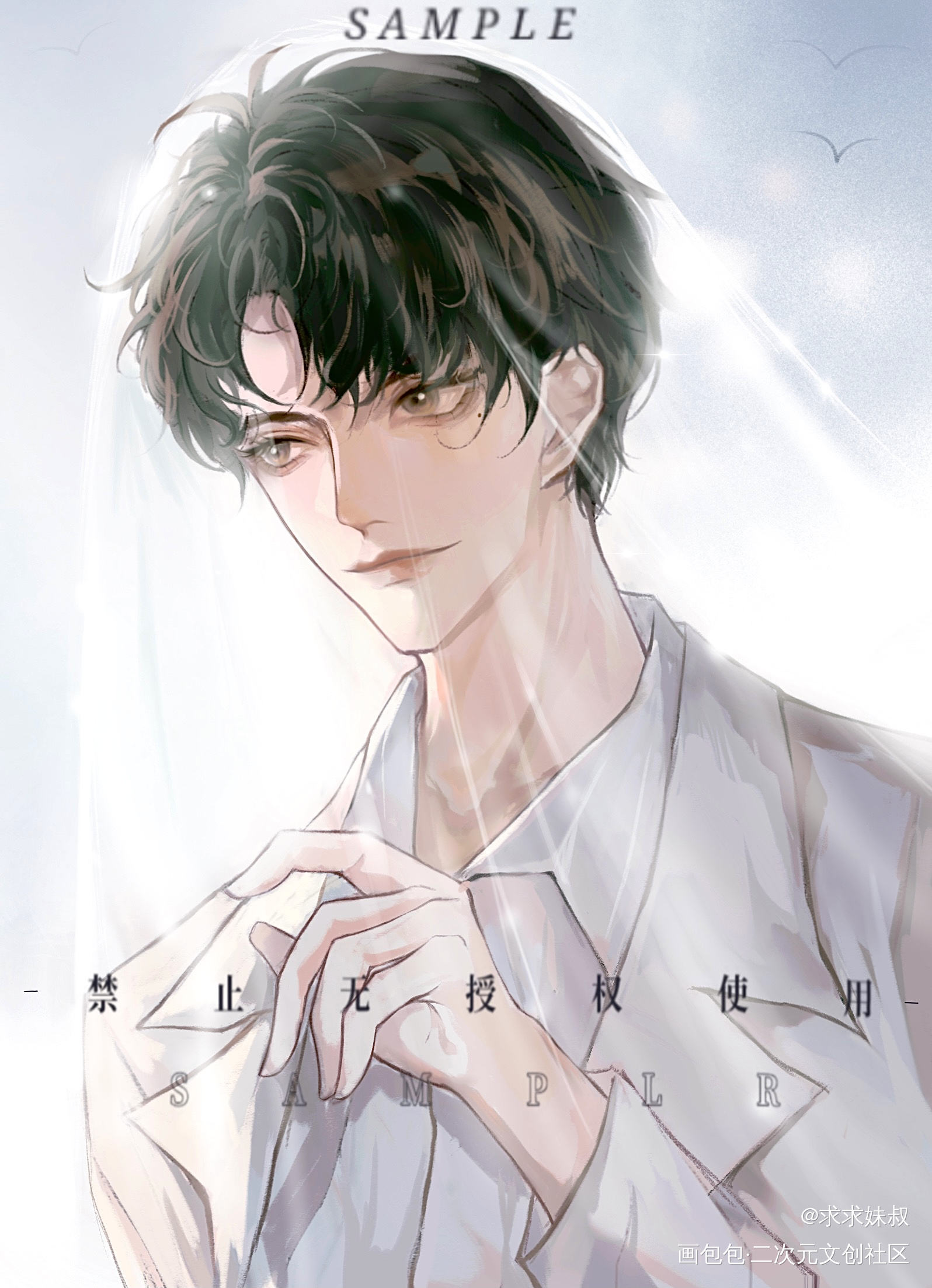 妹叔海边婚礼／赵锦辛_谁把谁当真妹叔绘画作品