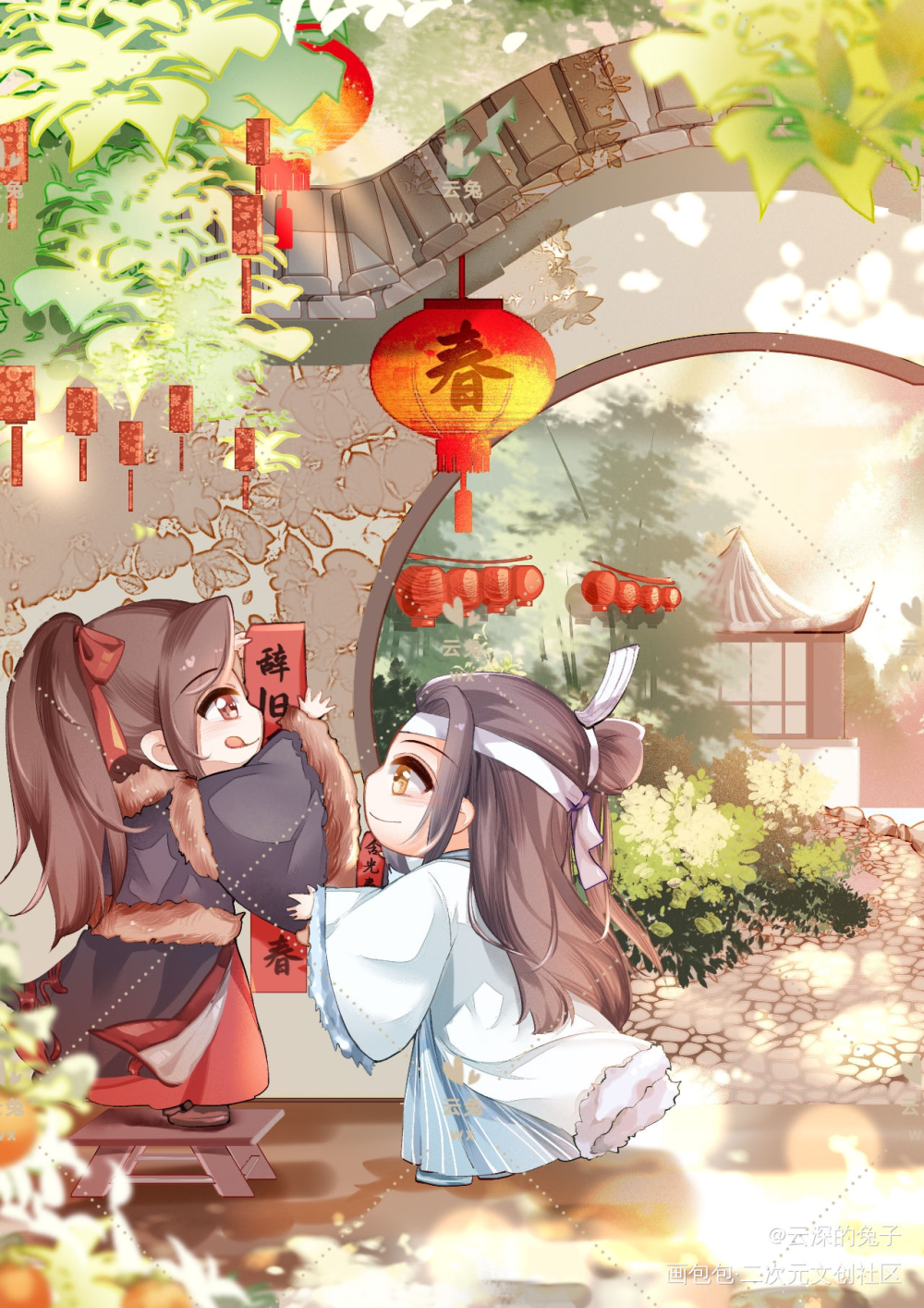 忘羡之贺新春_魔道祖师忘羡蓝忘机魏无羡Q版绘画作品