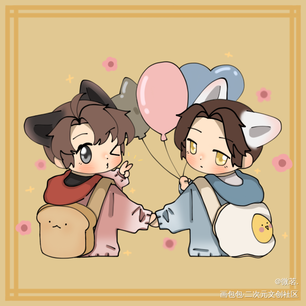 忘羡猫猫_魔道祖师忘羡蓝忘机魏无羡平涂Q版绘画绘画作品