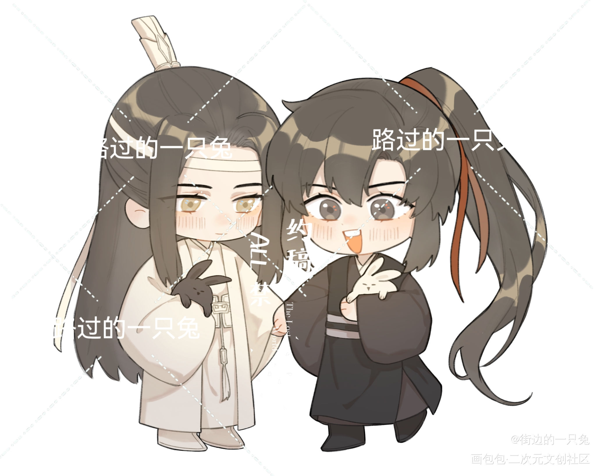 忘羡拉手手_魔道祖师忘羡墨香铜臭绘画作品