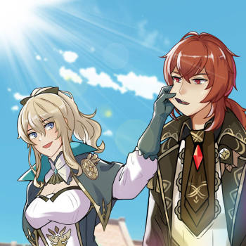 捏脸脸_原神迪卢克x琴迪卢克琴平涂插画同人绘画作品