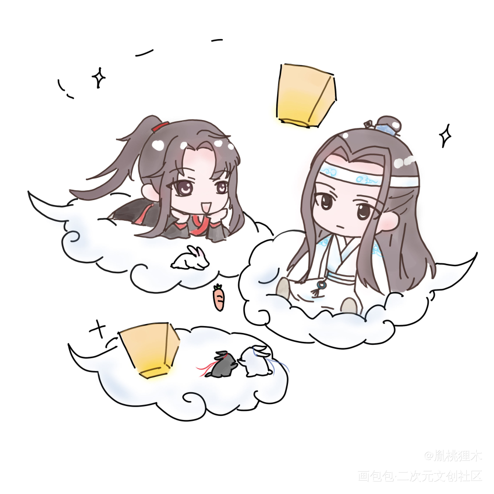 忘羡_魔道祖师忘羡蓝忘机魏无羡Q版模板绘画作品