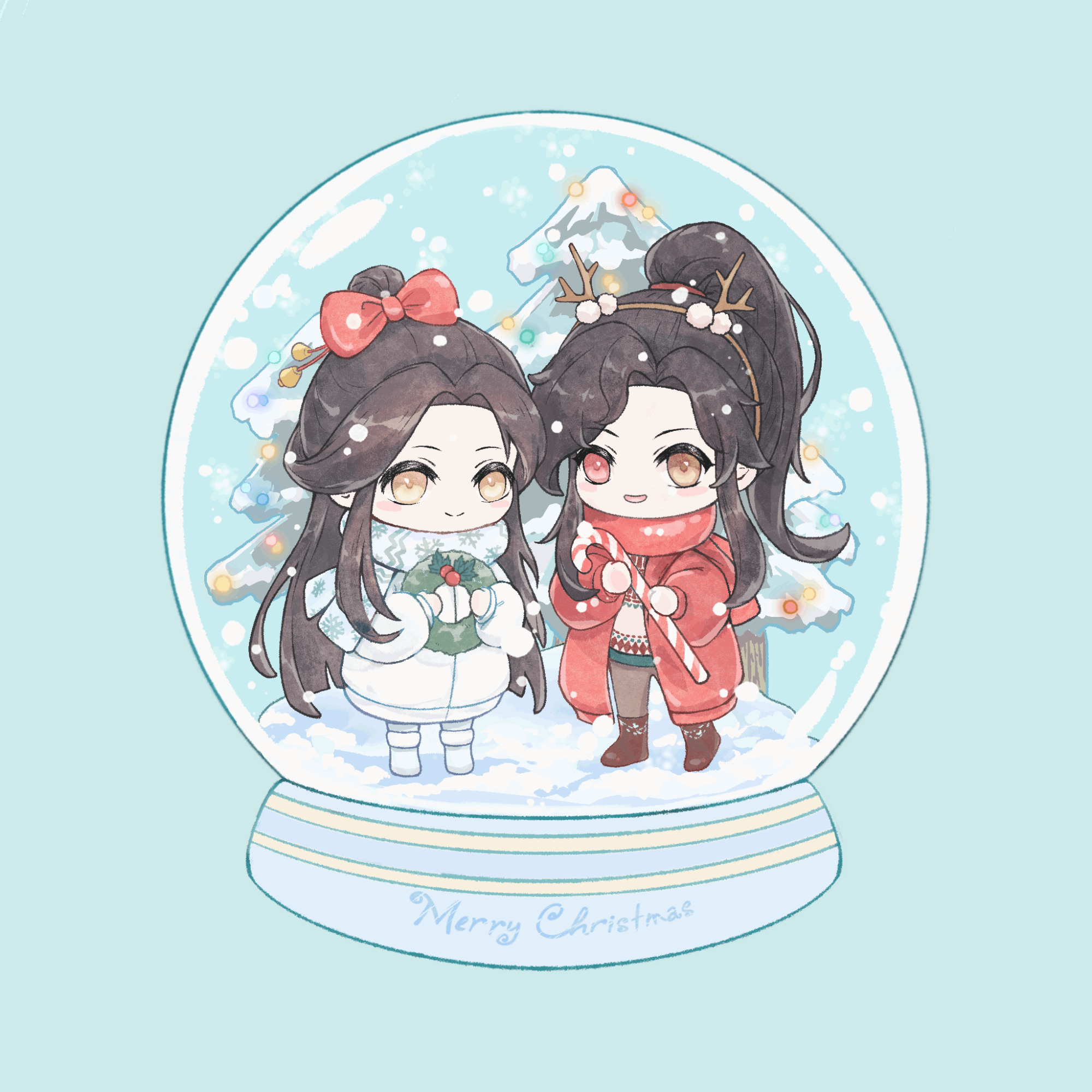 Merry Christmas⁎*✲_天官赐福花怜谢怜花城Q版绘画作品