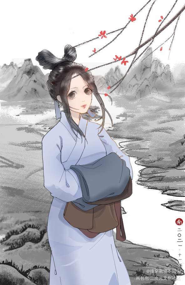 搬搬摸鱼_古风平涂求点评插画原创绘画作品