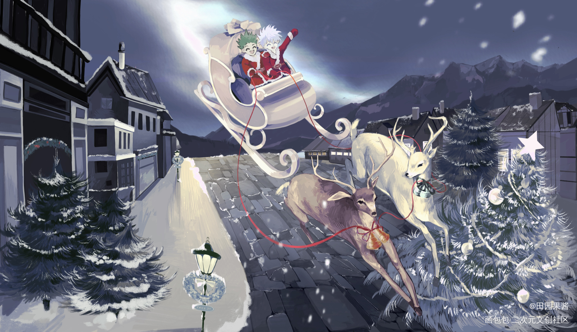 雪中圣诞_全职猎人日系场景插画同人奇杰小杰奇犽绘画绘画作品