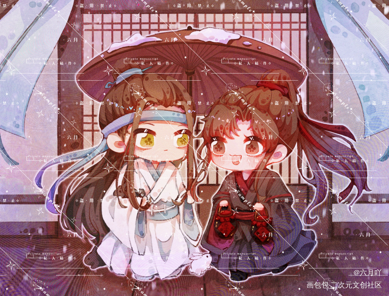 蓝二哥哥，陪我喝酒！_魔道祖师忘羡蓝忘机魏无羡Q版绘画作品