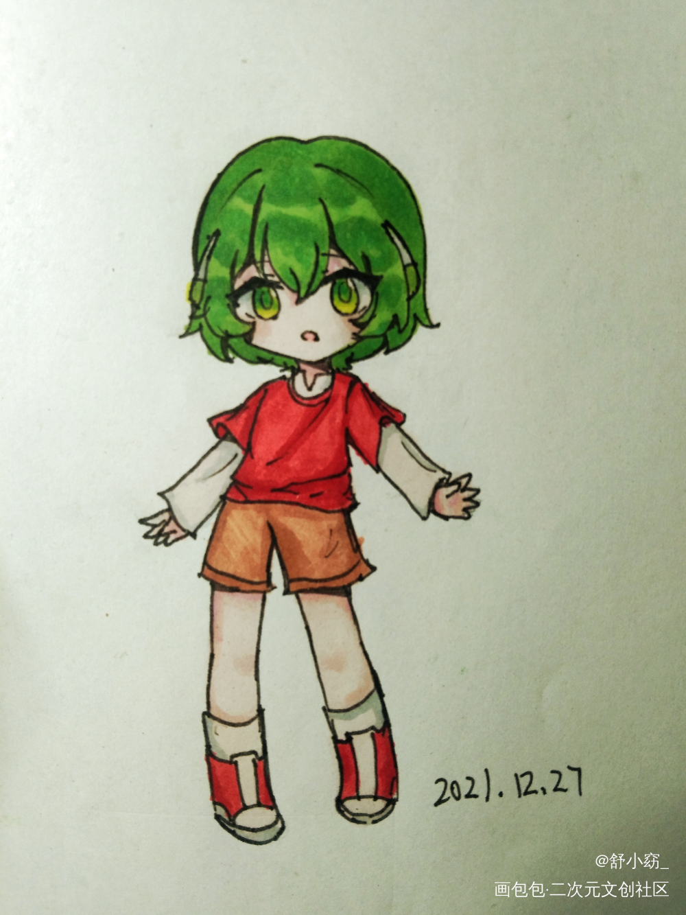 机绿～_小绿和小蓝机器人小绿手绘Q版绘画作品