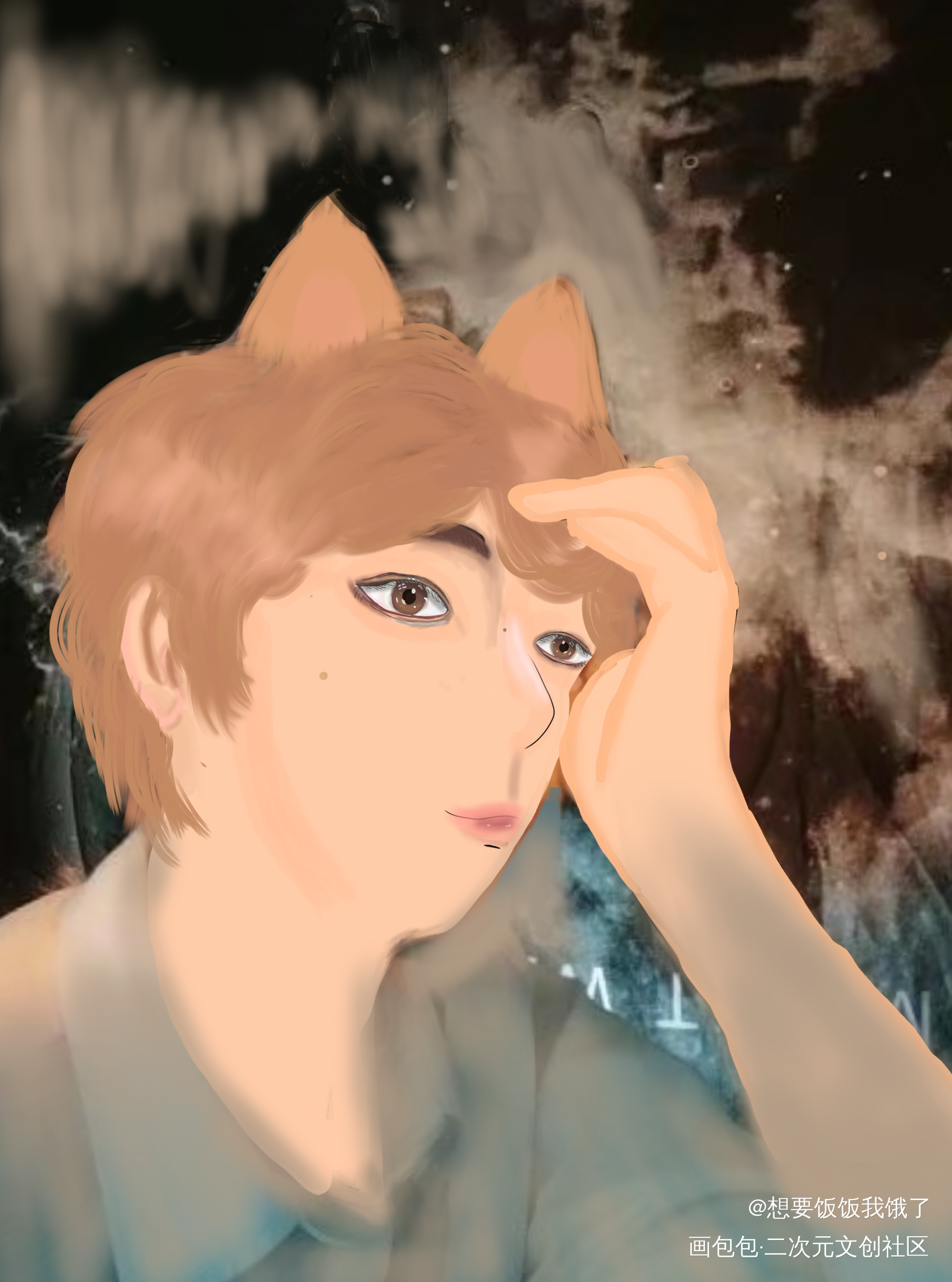 猫耳少年_厚涂oc绘画作品