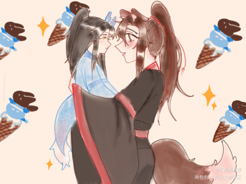 _魔道祖师忘羡蓝忘机魏无羡手绘厚涂平涂我要上首推同人绘画作品